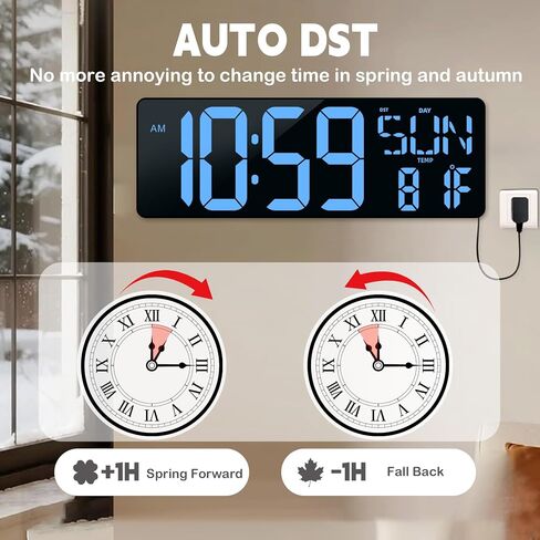 Digital Wall Clock Large Display: 16.5" LED Digital Clock with Remote Control Temperature Date Week Auto DST Adjustable Brightness, Big Wall Clock for Bedreeom Kitchen Living Room Office Gym, Blue in Saudi Arabia