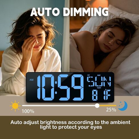 Digital Wall Clock Large Display: 16.5" LED Digital Clock with Remote Control Temperature Date Week Auto DST Adjustable Brightness, Big Wall Clock for Bedreeom Kitchen Living Room Office Gym, Blue in Saudi Arabia