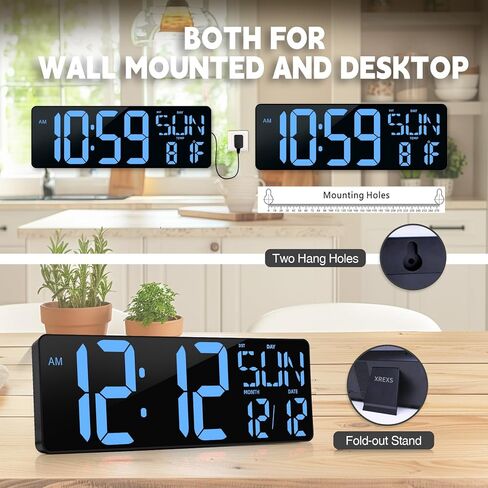 Digital Wall Clock Large Display: 16.5" LED Digital Clock with Remote Control Temperature Date Week Auto DST Adjustable Brightness, Big Wall Clock for Bedreeom Kitchen Living Room Office Gym, Blue in Saudi Arabia