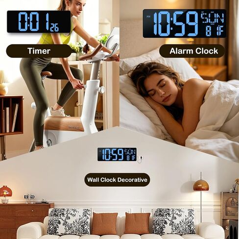 Digital Wall Clock Large Display: 16.5" LED Digital Clock with Remote Control Temperature Date Week Auto DST Adjustable Brightness, Big Wall Clock for Bedreeom Kitchen Living Room Office Gym, Blue in Saudi Arabia