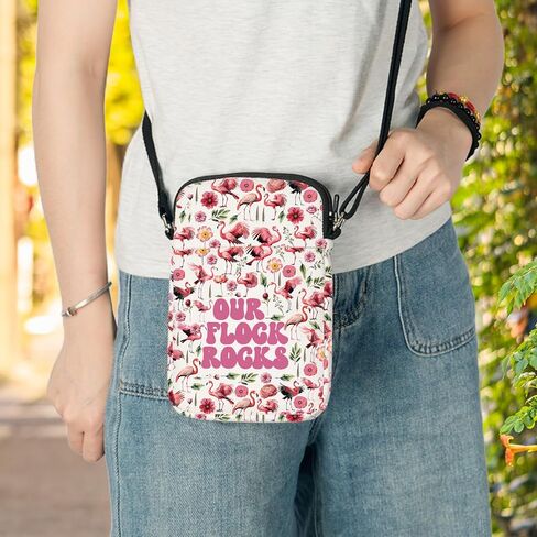 LEVLO Pink Flamingo Crossbody Bag Flamingo Lover Gift Our Flock Rocks Flamingo Shoulder Bag Flamingo Bird Merchandise in Kuwait