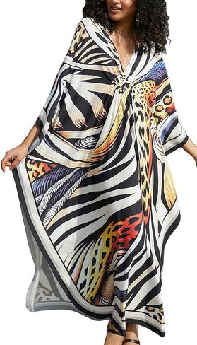 FEOYA Kaftan Cover Up Beach Dresses Ethnic Printed Oversized Baggy Maxi Caftan Swimwear for Women Woven Knot in Kuwait