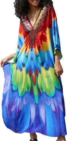 FEOYA Kaftan Cover Up Beach Dresses Ethnic Printed Oversized Baggy Maxi Caftan Swimwear for Women Woven Knot in Kuwait