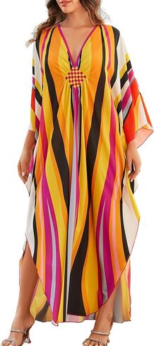 FEOYA Kaftan Cover Up Beach Dresses Ethnic Printed Oversized Baggy Maxi Caftan Swimwear for Women Woven Knot in Kuwait
