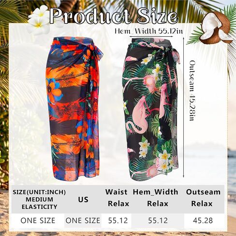 Jiuguva 2pcs Sarong Wraps for Women, Beach Sarong Swimsuit Coverups, Chiffon Sheer Bikini Beach High Slit for Women Swimwear Multicolor in Kuwait