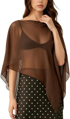 Women Chiffon Poncho Sheer Mesh Wraps Cape Shawl Cover Up Y2k See Through Summer Beach Shrug Capelet Blouse Top in Saudi Arabia