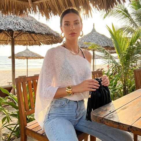 Women's Sheer Poncho Top Crochet Knit Mesh Shrug Lightweight Summer Beach Cover Up for Vacation in Saudi Arabia