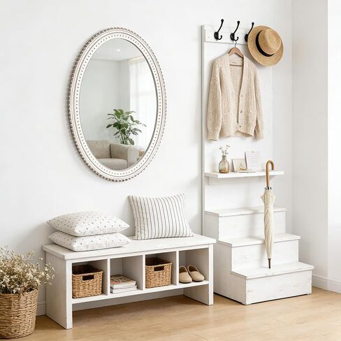 Oval Wall Mirror, Rustic Farmhouse Style Wood Decor Mirror for Bathroom, Bedroom, Living Room, Entryway Wall Art Decorative - 28" x 20" in Saudi Arabia