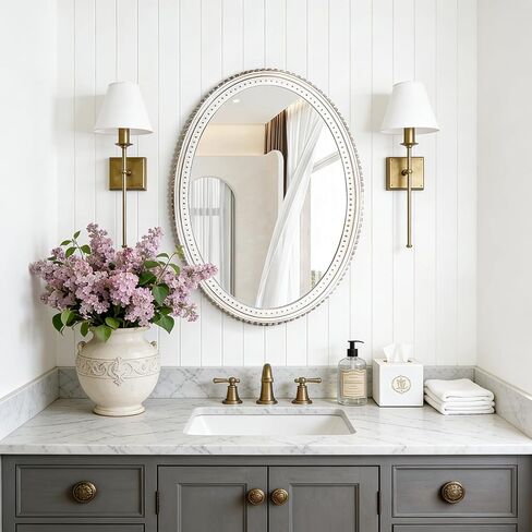 Oval Wall Mirror, Rustic Farmhouse Style Wood Decor Mirror for Bathroom, Bedroom, Living Room, Entryway Wall Art Decorative - 28" x 20" in Saudi Arabia