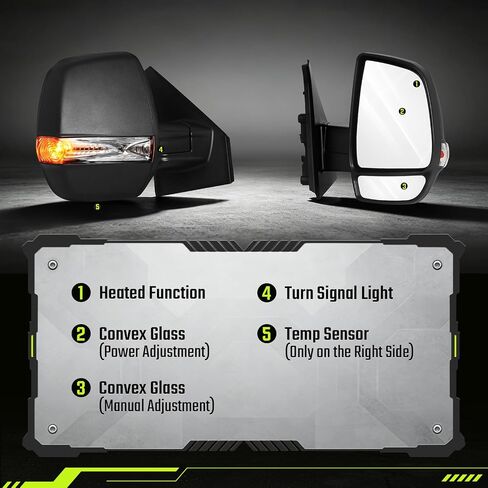 Passenger Side Mirror for 2015-2022 RAM ProMaster City, Right Side Power Adjusted Heated Door Mirror with Turn Signal and Manual Folding in Kuwait