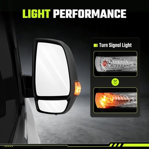 Passenger Side Mirror for 2015-2022 RAM ProMaster City, Right Side Power Adjusted Heated Door Mirror with Turn Signal and Manual Folding in Kuwait