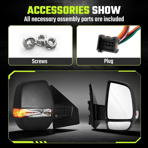 Passenger Side Mirror for 2015-2022 RAM ProMaster City, Right Side Power Adjusted Heated Door Mirror with Turn Signal and Manual Folding in Kuwait