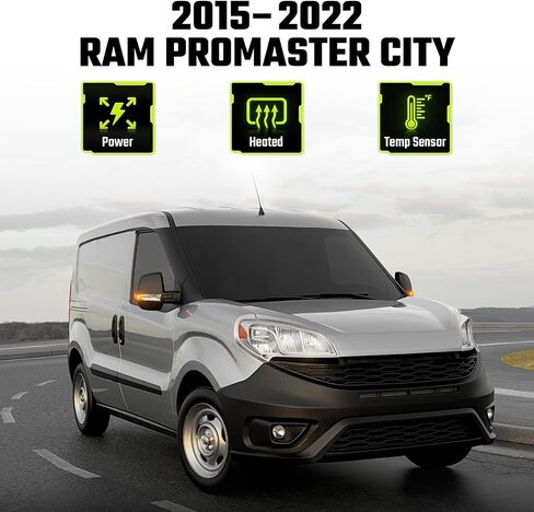 Passenger Side Mirror for 2015-2022 RAM ProMaster City, Right Side Power Adjusted Heated Door Mirror with Turn Signal and Manual Folding in Kuwait