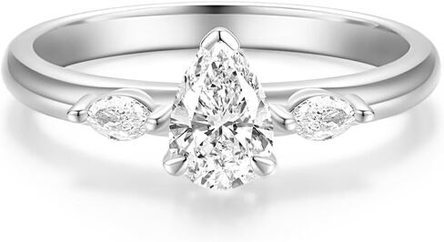 AGVANA 0.5-1.0 Carat Pear-Cut Lab Grown Diamond Ring in Sterling Silver (0.6-1.1 Ct. Tw.) Engagement Anniversary Wedding Ring for Women (D-E Color, VS Clarity), Ring Size 5-9 in Kuwait