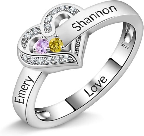 Sterling Silver Personalized Birthstone Ring for Couple – Custom 2 Birthstones Ring with Engraving, Promise Ring Gift for Anniversary, Valentine’s Day & Long Distance Love Mother’s Day in Saudi Arabia