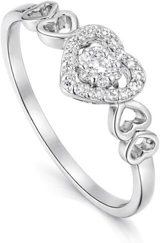 Heart Halo Ring for Women, Dainty CZ Promise Ring, Romantic Love Heart Ring, Minimalist Petite Engagement Ring Alternative, 18K White Rose Gold Plated R395/R396 in Saudi Arabia