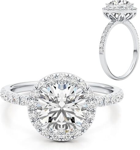 2 Carat Round Cut D Color VVS1 Moissanite Halo Engagement Ring for Women with Accent Stones in Sterling Silver or 18K Yellow Gold Plated or Rose Gold Plated Silver in Kuwait