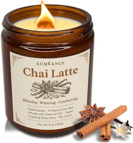 Crackling Wood Wick Candles - 40hr Citrus Aromatherapy Soy Candle - 100% Natural Essential Oil, Non-Toxic Wooden Wick Candles for Home - Stress Relief & Relaxation - 8oz Glass Jar (Citrus Spice) in Saudi Arabia