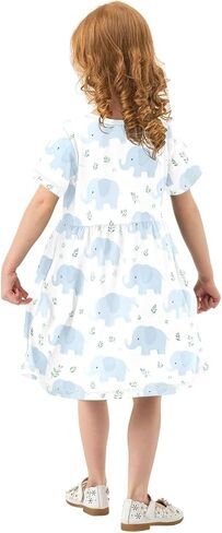 Cute Blue Elephant Girls' Dresses Short Sleeve Dress Quick Dry Casual A-Line Cute Midi Lightweight Sundress in Saudi Arabia