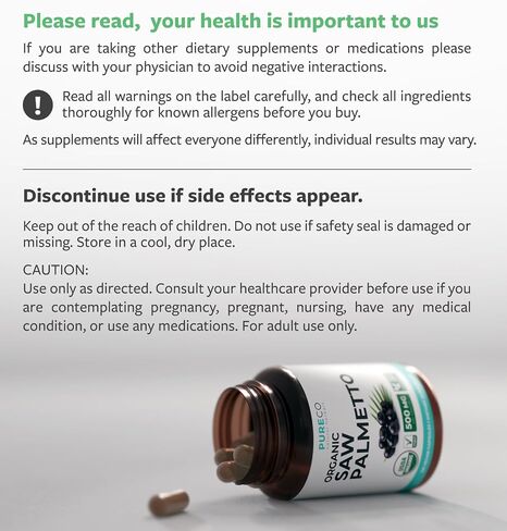 PURE CO USDA Organic Saw Palmetto Supplement - Organic Saw Palmetto for Women & Men's Urinary Tract Prostate & DHT Blocker for Women - Whole Berries - Vegan Non-GMO & Lab Verified (4 Month Supply) in Saudi Arabia