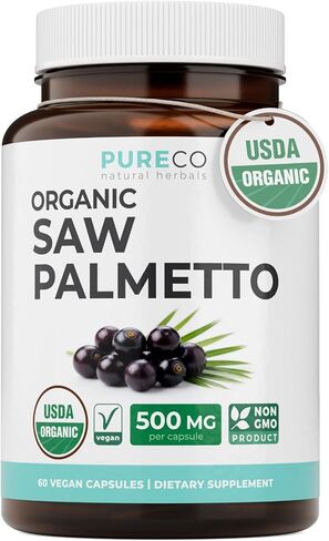 PURE CO USDA Organic Saw Palmetto Supplement - Organic Saw Palmetto for Women & Men's Urinary Tract Prostate & DHT Blocker for Women - Whole Berries - Vegan Non-GMO & Lab Verified (4 Month Supply) in Saudi Arabia