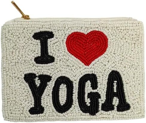 Ladies I love Yoga Themed Beaded Coin Purse in Kuwait