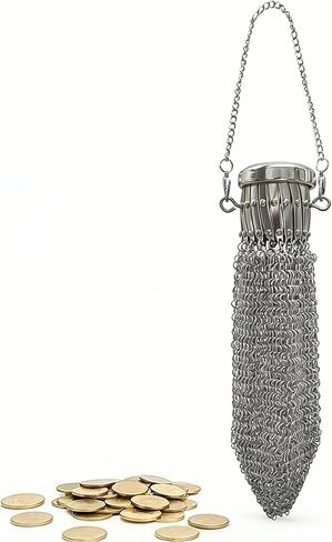 1920's English Vintage Coin Purse, Handade Chain Metal Mesh Wallet for Coins, Dice, Jewelry, Cosmetics, Mini Vintage Double Mesh Coin Holder Pouch, Antique Coin Purse Wallet Ideal for Party in Saudi Arabia