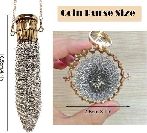 1920's English Vintage Coin Purse, Handade Chain Metal Mesh Wallet for Coins, Dice, Jewelry, Cosmetics, Mini Vintage Double Mesh Coin Holder Pouch, Antique Coin Purse Wallet Ideal for Party in Saudi Arabia