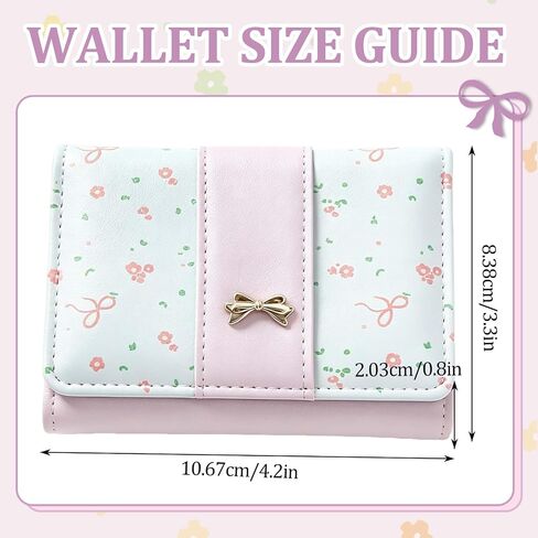 Floral Coquette Bow Small Wallet,Cute Pink Wallet for Women Girls, 7 Credit Card Slots, ID Window, Coin Pocket & Cash Compartment (PINK) in Saudi Arabia