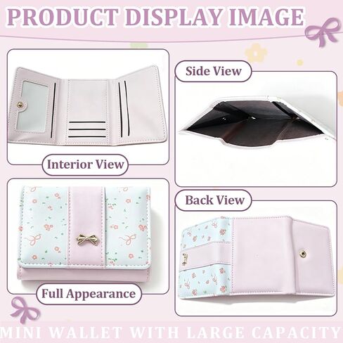 Floral Coquette Bow Small Wallet,Cute Pink Wallet for Women Girls, 7 Credit Card Slots, ID Window, Coin Pocket & Cash Compartment (PINK) in Saudi Arabia