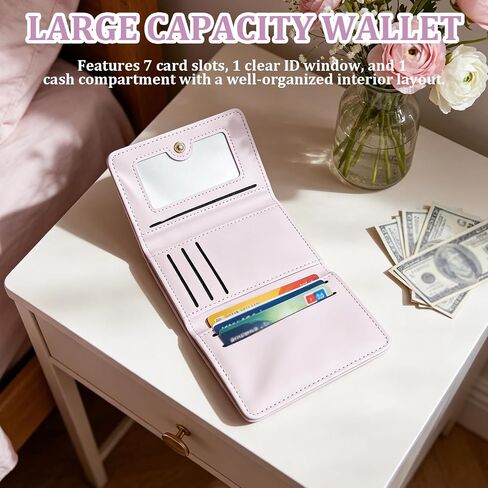 Floral Coquette Bow Small Wallet,Cute Pink Wallet for Women Girls, 7 Credit Card Slots, ID Window, Coin Pocket & Cash Compartment (PINK) in Saudi Arabia