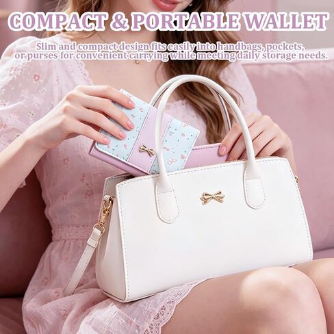 Floral Coquette Bow Small Wallet,Cute Pink Wallet for Women Girls, 7 Credit Card Slots, ID Window, Coin Pocket & Cash Compartment (PINK) in Saudi Arabia