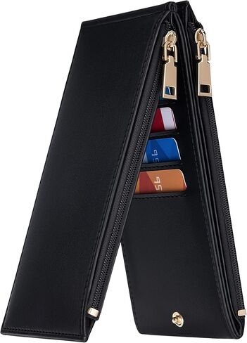 Mayski Slim RFID Wallet Women Small Credit Card Holder Trifold N Shaped Card Case with Zipper Pocket(Black) in Saudi Arabia