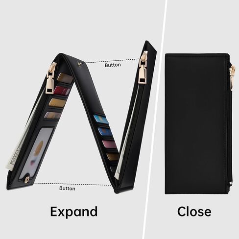 Mayski Slim RFID Wallet Women Small Credit Card Holder Trifold N Shaped Card Case with Zipper Pocket(Black) in Saudi Arabia