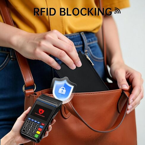 Mayski Slim RFID Wallet Women Small Credit Card Holder Trifold N Shaped Card Case with Zipper Pocket(Black) in Saudi Arabia