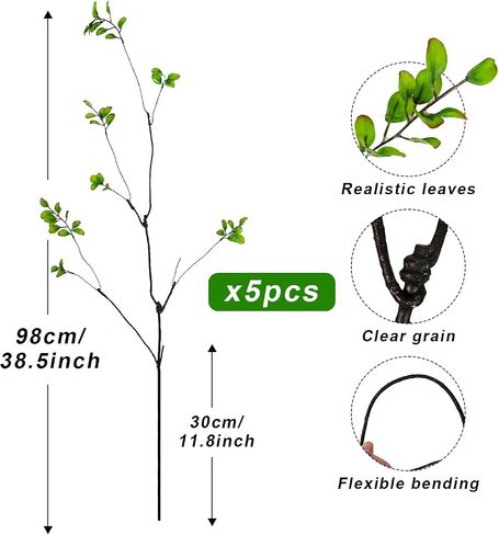 5 Pcs Artificial Ficus Branches for Vase, 38.5 Inch Faux Greenery Stems Realistic Flexible Faux Eucalyptus Stems Fake Plants for Office Home Tables Centerpieces Vase Filler Decoration in Saudi Arabia