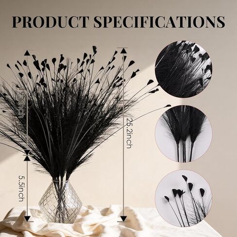 Black Pampas Grass Decor 4pcs 25 Inch Faux Pampas Grass ， Artificial Pampas for Boho Home Decor, Table Decorations ，Wedding Centerpieces & Vase Filler in Saudi Arabia