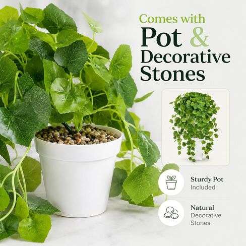 WHANLEY 36" Fake Pothos Hanging Plant in Pot, Artificial Hanging Plant with 168 Lush Leaves & Decorative Stones, Faux Potted Trailing Ivy Vine for Indoor Shelf Bathroom Bedroom Home Decor, 1 Pack in Saudi Arabia