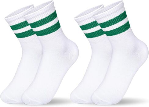 2 Pairs Womens Striped Socks Retro Striped Style Crew Socks Soft Breathable Ankle Socks Fits US Women Size 9-11 in Kuwait