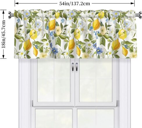 Valance for Windows Yellow Lemon Blue White Floral Kitchen Curtains Valances Rod Pocket Print Window Treatment Short Topper Curtains for Living Room Bedroom Bathroom 1 Panel 54x18inch in Saudi Arabia