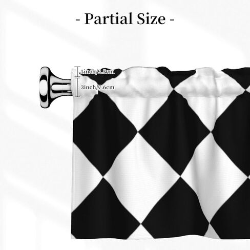Rod Pocket Valance Curtain 54 x 18 Inch, Black and White Abstract Checkered Diamond Short Window Valance Curtains for Kitchen Windows Bathroom Bedroom, 1 Panel in Saudi Arabia