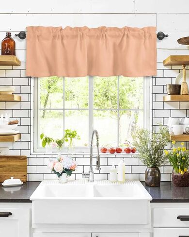 DecorLovee Peach Fuzz Curtain Valances for Windows Living Room, Modern Pure Peach Fuzz Curtain Toppers and Valances for Bedroom, Rod Pocket Curtains Kitchen Valances 42 Inch Wide by 12 Inch Long in Saudi Arabia