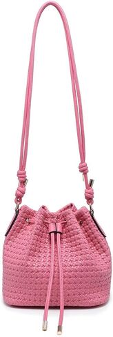 JEN & CO. Elliana Faux Woven Bucket Bag for Women, Vegan Leather Shoulder Purse, Lightweight Drawstring Everyday Handbag in Saudi Arabia