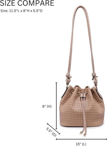 JEN & CO. Elliana Faux Woven Bucket Bag for Women, Vegan Leather Shoulder Purse, Lightweight Drawstring Everyday Handbag in Kuwait