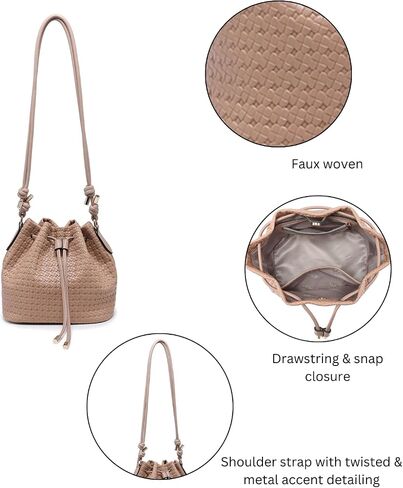 JEN & CO. Elliana Faux Woven Bucket Bag for Women, Vegan Leather Shoulder Purse, Lightweight Drawstring Everyday Handbag in Kuwait
