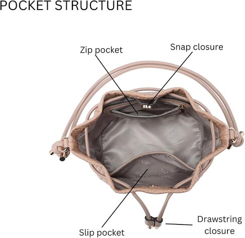 JEN & CO. Elliana Faux Woven Bucket Bag for Women, Vegan Leather Shoulder Purse, Lightweight Drawstring Everyday Handbag in Kuwait