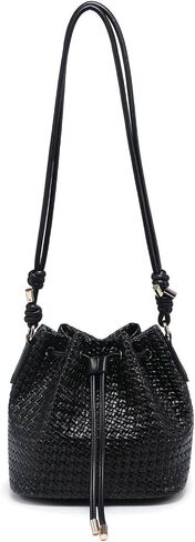 JEN & CO. Elliana Faux Woven Bucket Bag for Women, Vegan Leather Shoulder Purse, Lightweight Drawstring Everyday Handbag in Kuwait