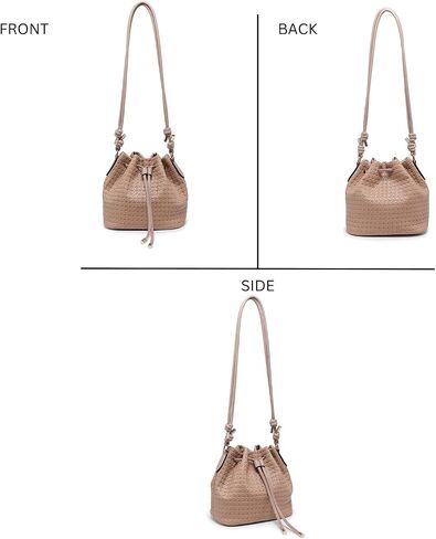 JEN & CO. Elliana Faux Woven Bucket Bag for Women, Vegan Leather Shoulder Purse, Lightweight Drawstring Everyday Handbag in Kuwait