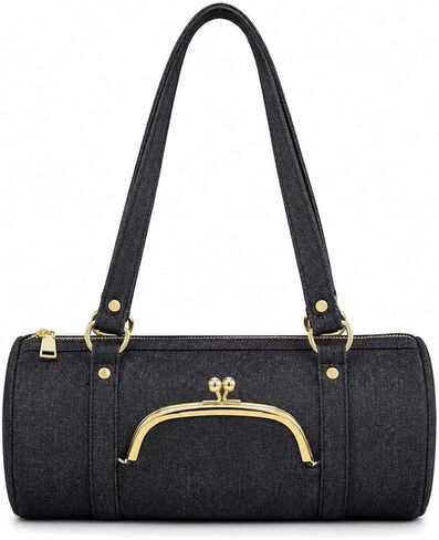 Kisslock Purses and Handbags Denim Barrel Shoulder Bag Chic Casual Jean Boston Handbag for Women Daily Everyday in Saudi Arabia