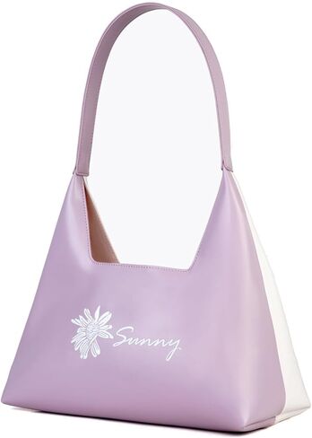 Women's Shoulder Bag Leather Two-Tone Color Purse with Daisy Embroidery, Top Handle Bag for Girls, Simple Cute Casual Tote in Saudi Arabia